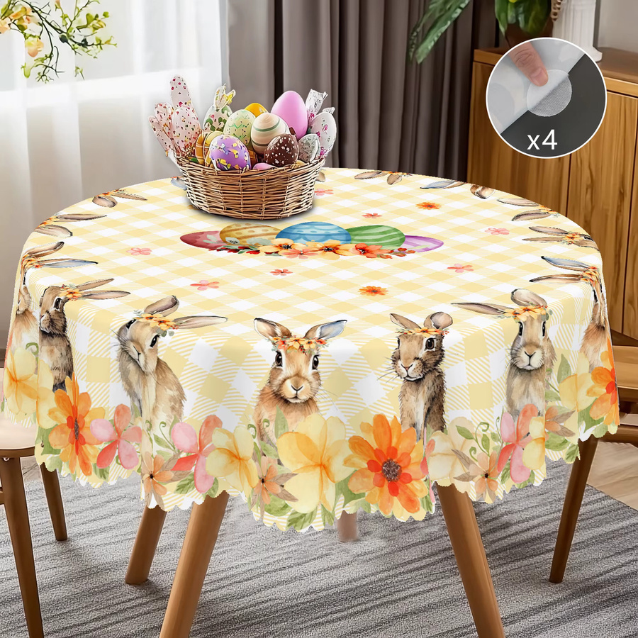 Oster-Tischdecke mit Karomuster und Spitzenrand in Mehrfarbig, erhältlich als runde oder rechteckige Tischdecke aus Leinen-Polyester-Mischung - Bild 2