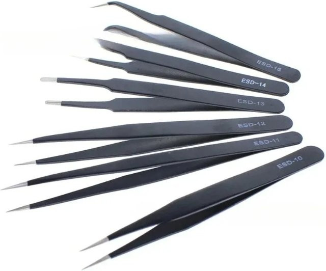 6er Set Antistatische Präzisionspinzetten aus Edelstahl für Wimpernverlängerung und feine Reparaturarbeiten - Bild 1
