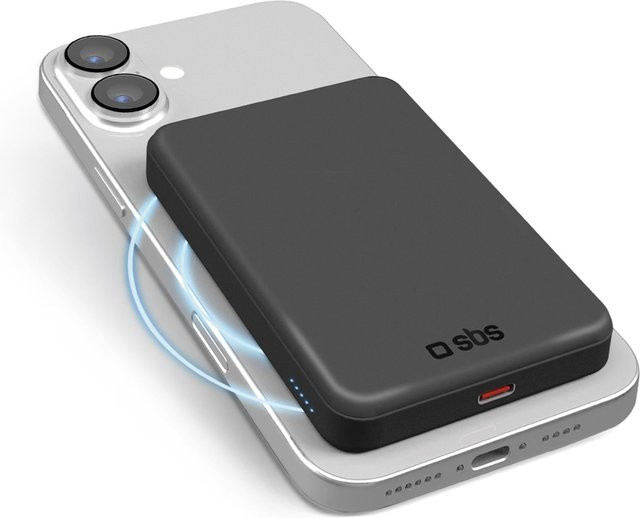 SBS Wireless Powerbank 5000mAh Schwarz mit USB-C Anschluss - Bild 1