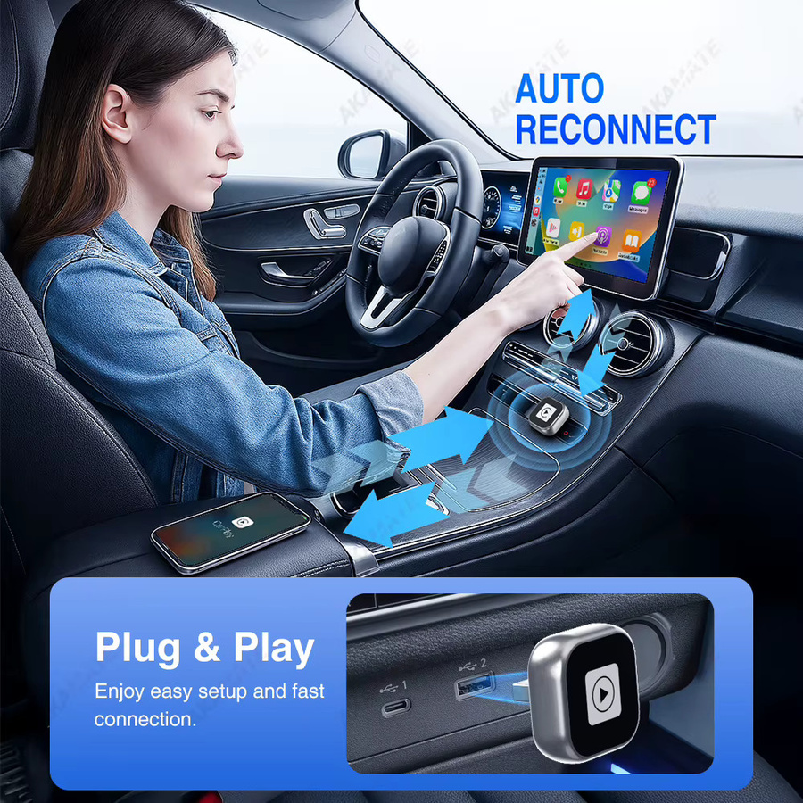 AKAMATE 2-in-1 CarPlay und Android Auto Adapter, kabelloser Bluetooth Dongle für das Original-Autoradio, Schwarz - Bild 3