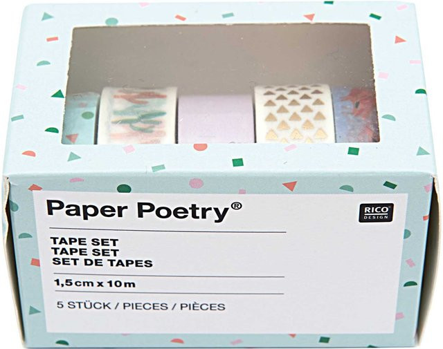 Rico Design Paper Poetry Washi Tape Set Flamingo Mehrfarbig, 5 Stück, Breite: 1,5 cm, Länge: 10 m pro Rolle - Bild 1