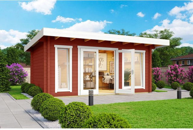 Lasita Blockbohlenhaus Dorset Gartenhaus mit Flachdach in Schwedenrot lasiert B/H/T: 450 x 250 x 360 cm - Bild 1
