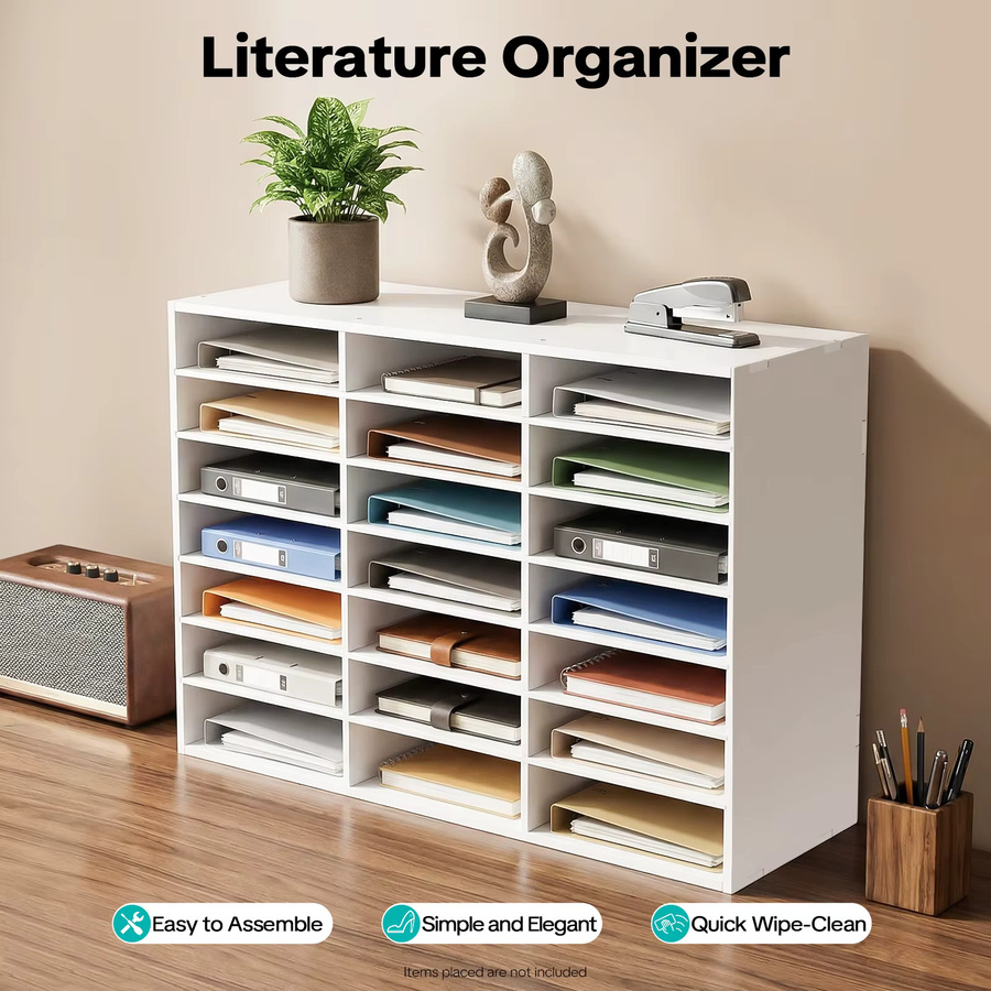 Bymaocar Desktop-Aktenhalter aus weißem PVC-Filz mit 24 Fächern für Büro und Schule - Bild 4