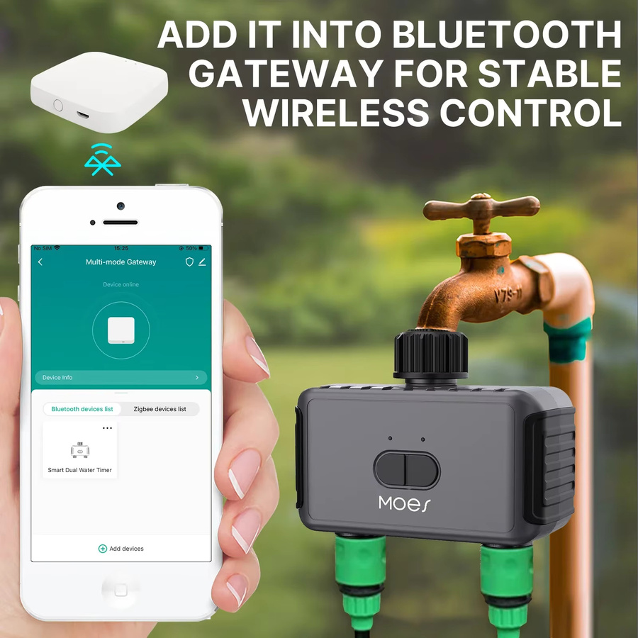 MOES Tuya Bluetooth Smart Sprinkler Ventil Controller mit 2 Ausgängen, programmierbarer Wasser Timer für Waschmaschine und Garten, Farbe: Grau - Bild 4
