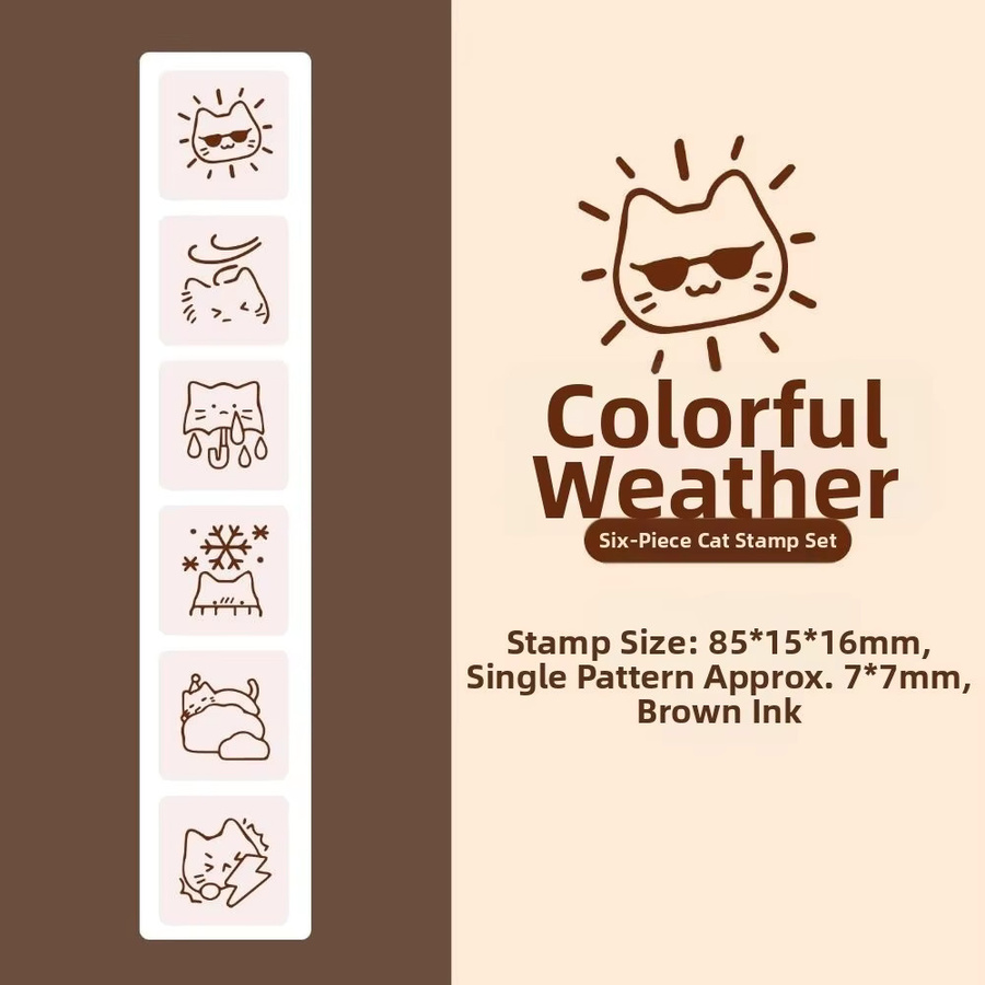 Good Mood Katzen-Stempel Set mit 6-Linien-Cartoon-Mustern für Scrapbooking und Tagebuch, selbststempelnd aus Kunststoff - Bild 2