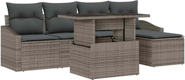 vidaXL Garten-Sofa-Set aus Poly-Rattan in Grau, 6-teiliges L-Shape Lounge-Set mit Polsterkissen und integriertem Stauraum - Bild 1