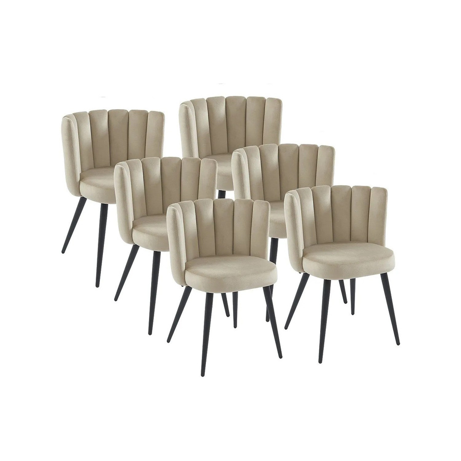 Vente-unique Stuhl Pranila in Beige aus Samt mit schwarzem Metallgestell im Art Deco Stil - Bild 2