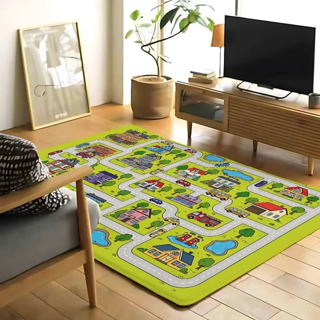 Highway City Auto-Spielmatte aus Flanell für Kinderzimmer, Küche oder Badezimmer, mehrfarbig, rechteckig - Bild 1