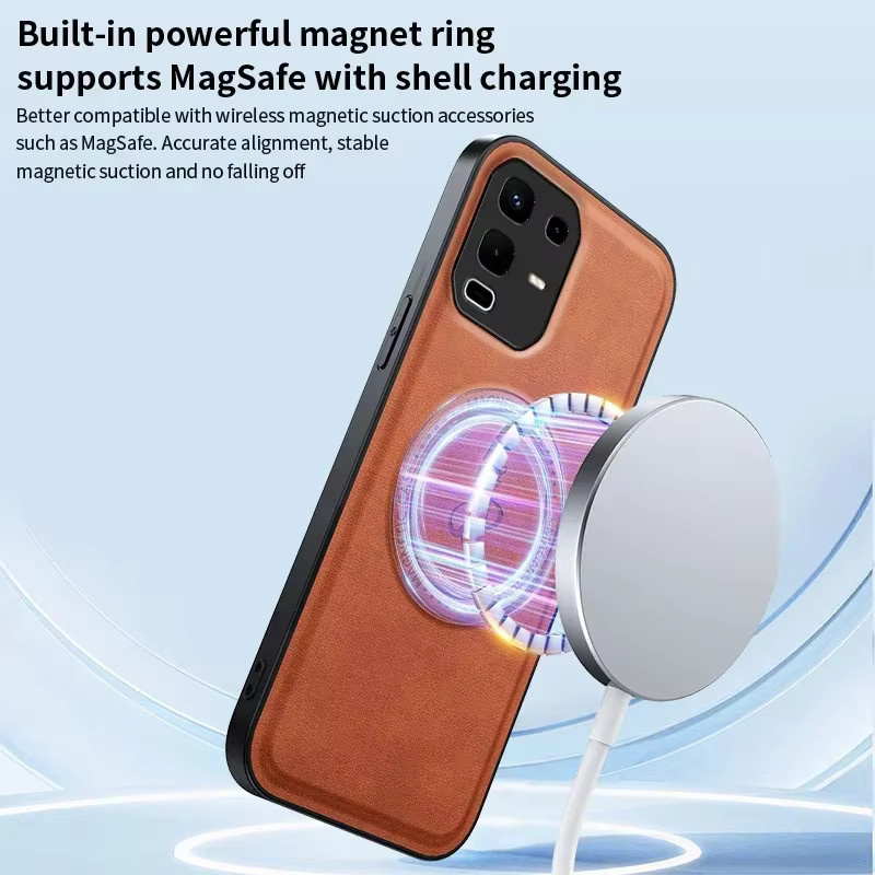 EUCAGR MagSafe Magnetische Drahtlose Lade Hülle aus PU Leder für Infinix Note 50 Pro, 50S und 50X in Schwarz und Braun - Bild 3