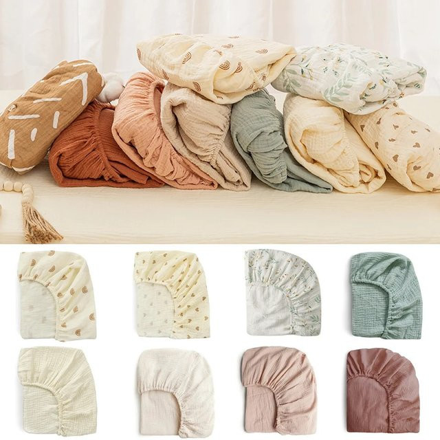 Atmungsaktive Spannbetttücher mit floralem Naturdesign für Babybetten und Wickelunterlagen, Mehrfarbig - Bild 1