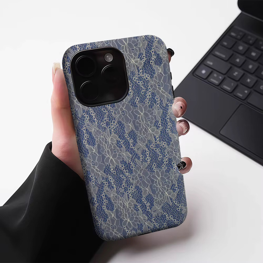 Potdemiel Magnetische Handyhülle mit blauer Spitzentextur für iPhone 17 16 15 14 Pro Max Plus, robuste Doppelschicht-Schutzhülle - Bild 4