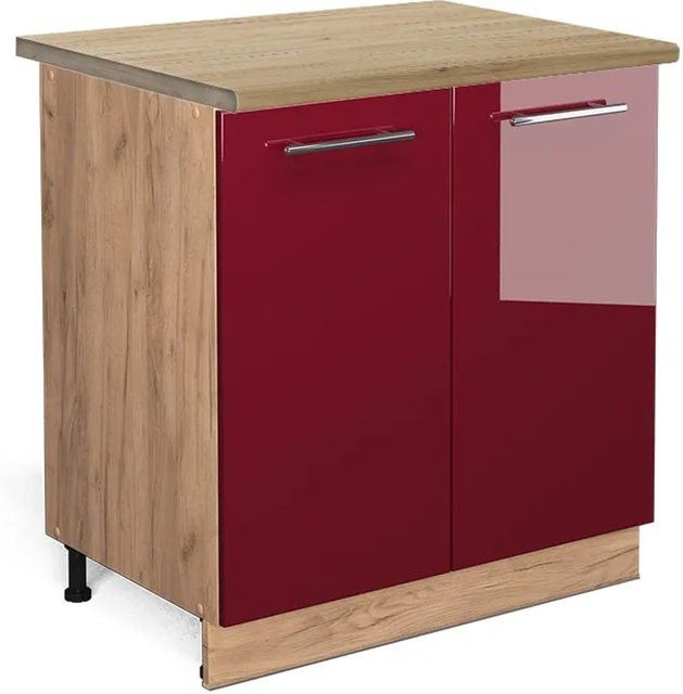 Vicco Spülenunterschrank Fame-Line Bordeaux Hochglanz in Eiche mit Regal, B/T/H: 80 x 60 x 82 cm - Bild 1