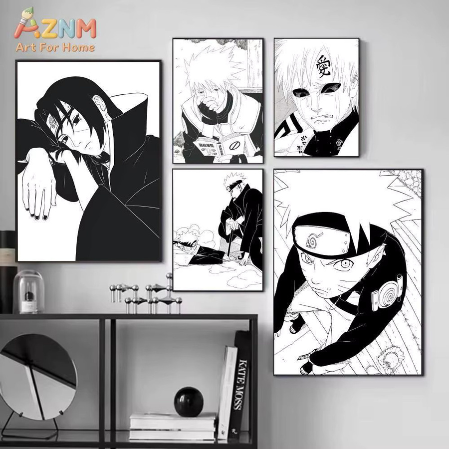 Kayou Naruto Manga Leinwand Wandkunst Schwarz-Weiß HD-Druck ungerahmtes Poster für Anime-Fans - Bild 2