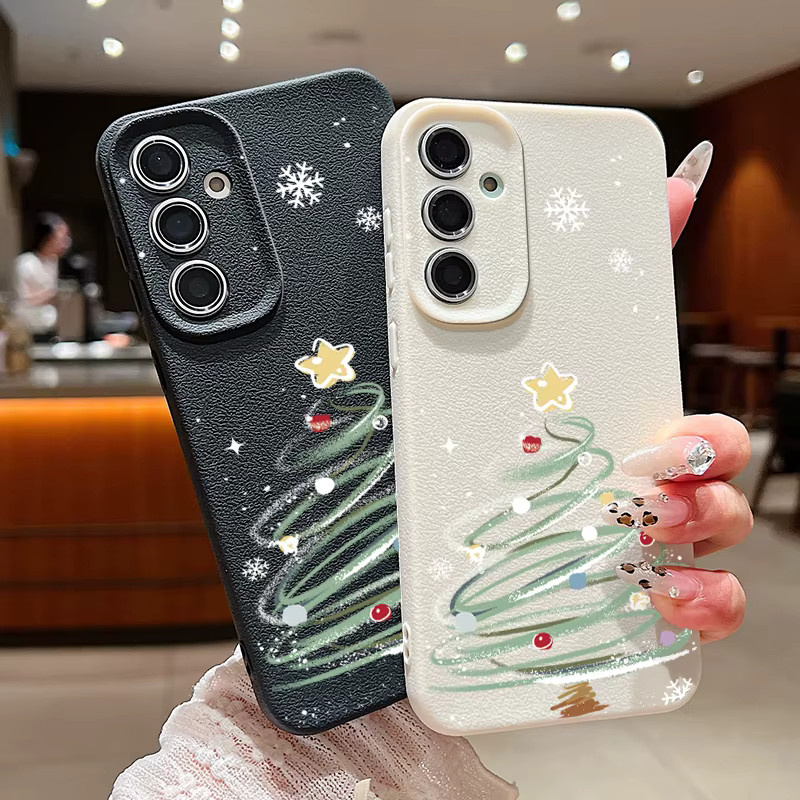 Silikon Handyhülle mit Weihnachtsbaum-Design und Ledertextur für Samsung Galaxy S25 Edge S24 FE S23 S22 Ultra A17 A56 A55 A35 A36 A15 A16 in Blau Multicolour - Bild 1