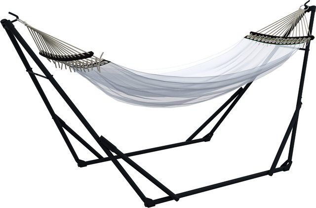 Outsunny Hängemattengestell mit Hängematte und Tragetasche in Weiß aus Stahl und Nylon, belastbar bis 120 kg - Bild 1