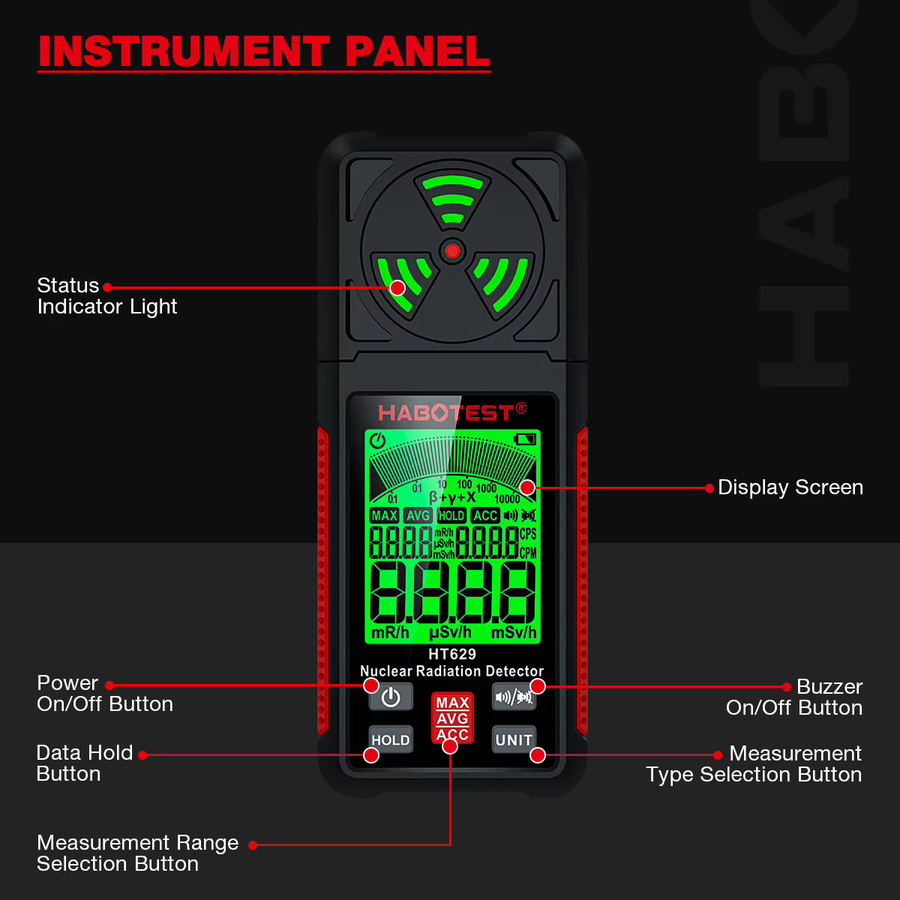 HABOTEST Geigerzähler Nuklearer Strahlungsdetektor Persönliches Dosimeter für Röntgenstrahlen und Beta-Strahlung in Schwarz - Bild 2