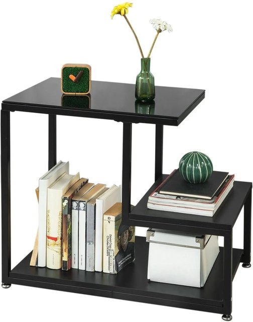 SoBuy Beistelltisch FBT65-SCH in Schwarz mit Glasplatte und 3 Ablagen, B/T/H: 55 x 35 x 65 cm - Bild 1