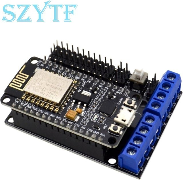 SZYTF L293D Motor Shield Board mit Esp8266 Esp-12E NodeMCU Entwicklung Kit für IoT Smart Auto und RC Spielzeug in Schwarz und Weiß - Bild 1