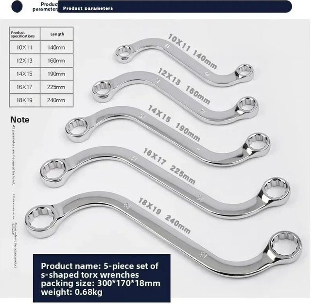 Allsome 5-teiliges Doppel-Ring-Schlüssel-Set, Kombinationsschlüssel in Silber für S/U-Typ Reparaturen - Bild 1