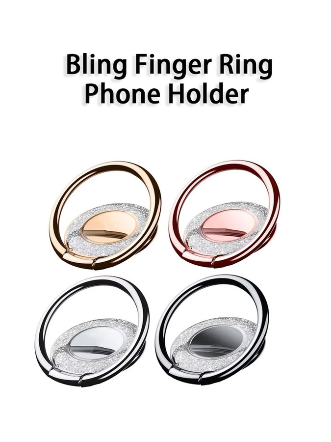 Modischer Bling-Fingerring-Handyhalter mit Rückseiten-Aufkleber als tragbarer Ringständer für Xiaomi und iPhone in Schwarz und Gold - Bild 2