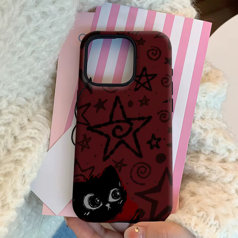 Starred Cat in Red Handyhülle für Apple iPhone 17 16 15 14 13 12 11 Pro Max Plus mit doppelschichtiger Rückseite, Rot - Bild 4