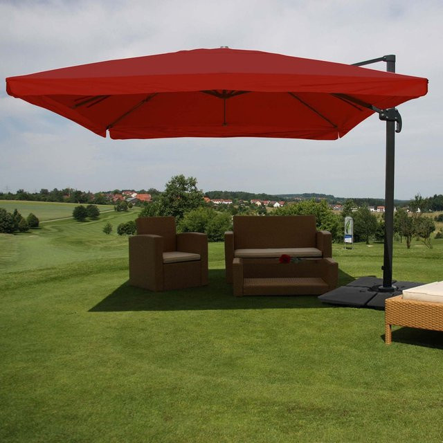 Gastronomie-Ampelschirm MCW A96 in Bordeaux mit Ständer, drehbar, Polyester und Alu/Stahl, B/T/H: 300 x 400 x 500 cm - Bild 1