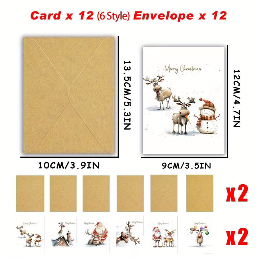 24 Stück WhimsyWorks Weihnachtsgrußkarten mit Umschlägen in Mehrfarbig, festliche Designs, innen leer - Bild 2