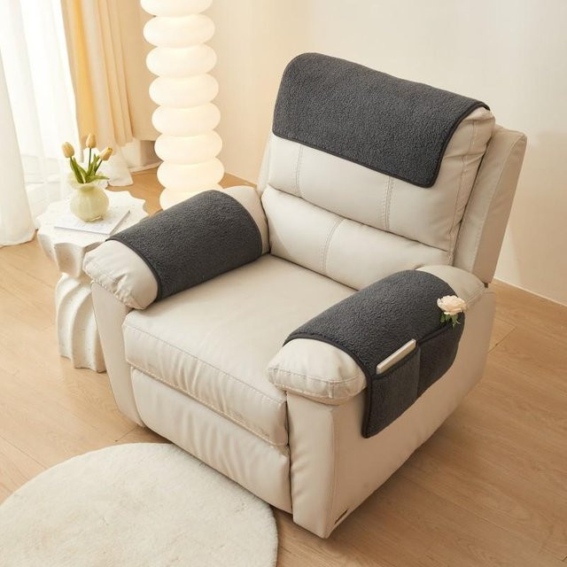 Yiran Furniture Sesselbezug Set aus weichem Plüsch, 3-teilig, grau, rutschfest und waschbar - Bild 1