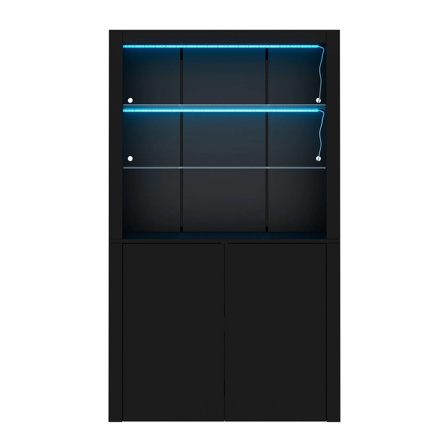 okwish Vitrine mit LED-Beleuchtung und Glasböden in Schwarz, B/T/H: 100 x 35 x 170 cm - Bild 2