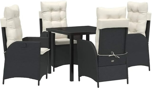vidaXL Garten Essgruppe 5-teilig aus Poly-Rattan, Stahl und Glas in Schwarz-Creme, B/T/H: 80 x 80 x 73 cm - Bild 1
