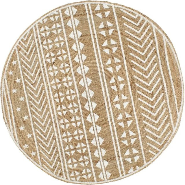 Handgefertigter vidaXL Jute Teppich in Rundform mit weißem geometrischem Aufdruck, Durchmesser: 150 cm - Bild 1