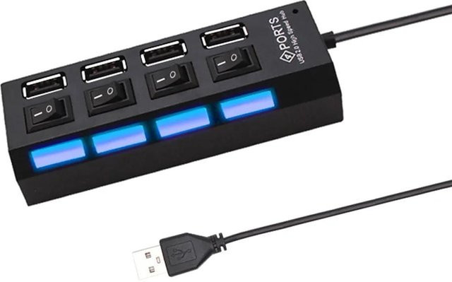 Kebidumei USB 2.0 Hub Multi Splitter mit 7 Ports und Schalter, Schwarz, 30 cm Kabel - Bild 1