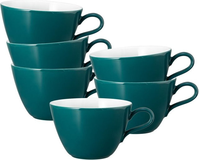 Seltmann Weiden Milchkaffeetassen Life Fashion aus Keramik, Weiß-Grün, 6er Set, 370 ml pro Tasse - Bild 1
