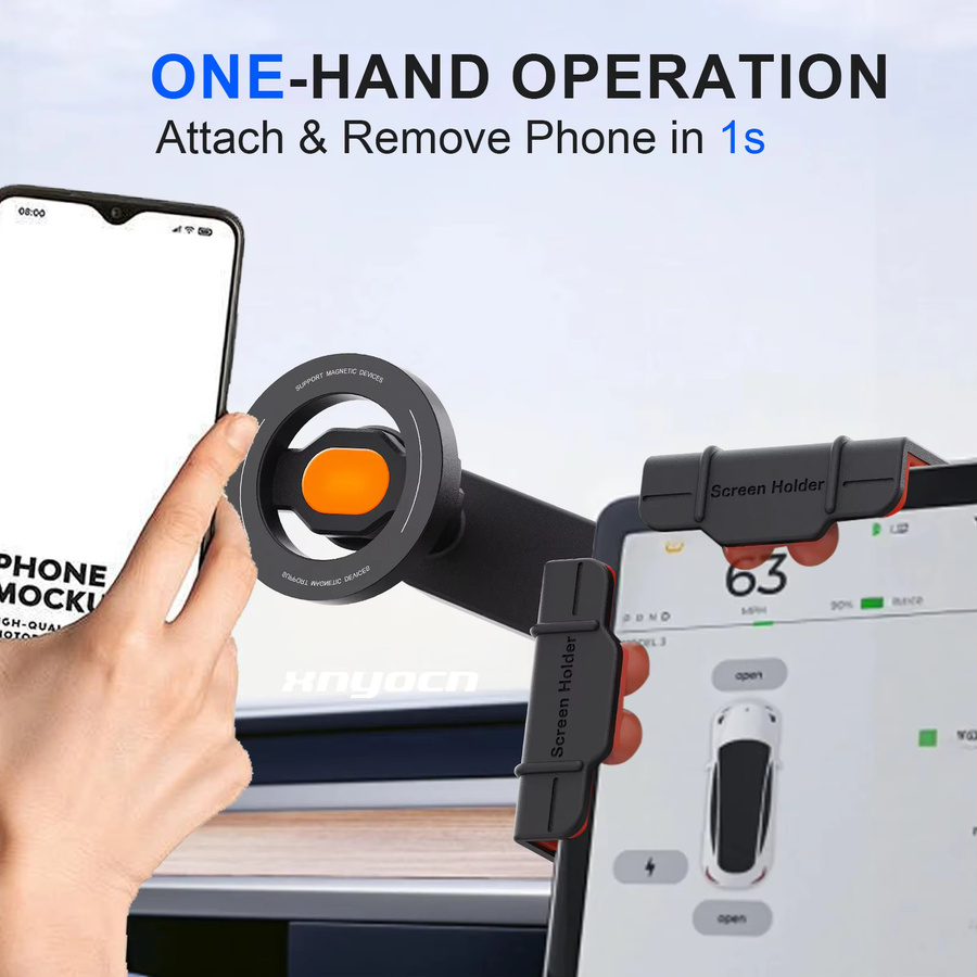 Homhu Magnetische Autotelefonhalterung für Tesla Model Y und Model 3, drehbare Stützhalterung für das Center Control Screen, Schwarz oder Orange - Bild 2