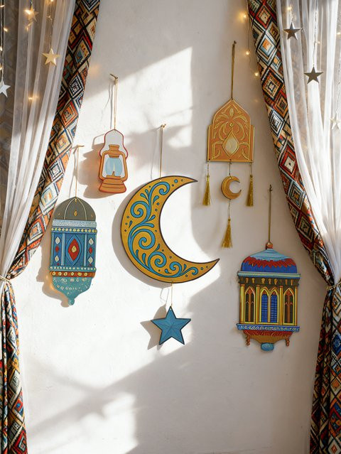 Kare Design Islamische Ramadan Wanddekoration in Gold mit Mond, Sternen und Quaste als orientalische Hängedekoration - Bild 1