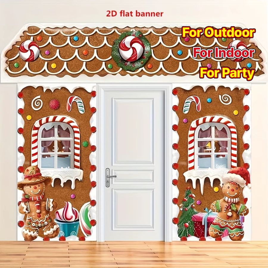 VIKAMA 3-teiliges Türbanner-Set aus Polyester mit süßem Lebkuchen-Design für Weihnachtsdekoration und Partyzubehör - Bild 5