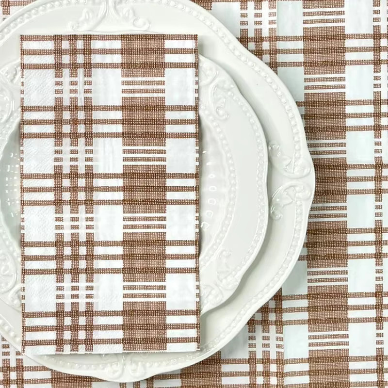 GUANYAO Servietten mit Kaffee-Plaid-Print und Schmetterlings-Motiv, 20 Stück, Bunt, B/B: 33 x 40 cm - Bild 2