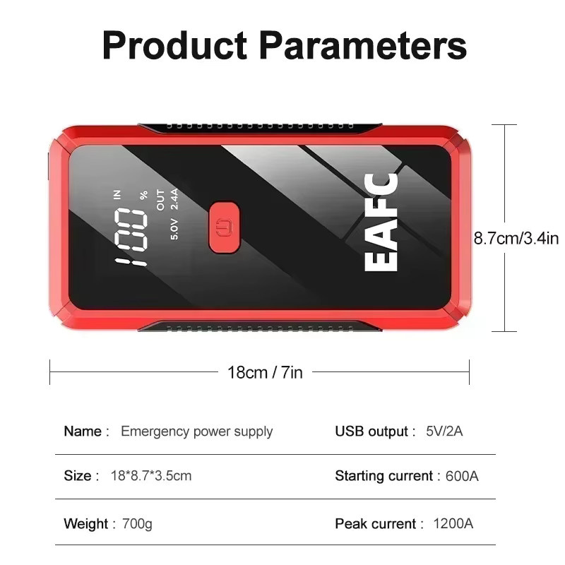 EAFC 12V Auto Starthilfe Power Bank Tragbarer Batterie Booster und Ladegerät mit Notfall-Beleuchtung - Bild 5