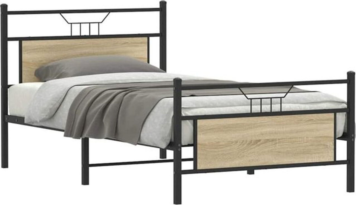 Bettgestell Vidaxl aus Holzwerkstoff und Stahl in Sonoma-Eiche Natur im Industrial-Design, B/H: 107 x 203 cm - Bild 1
