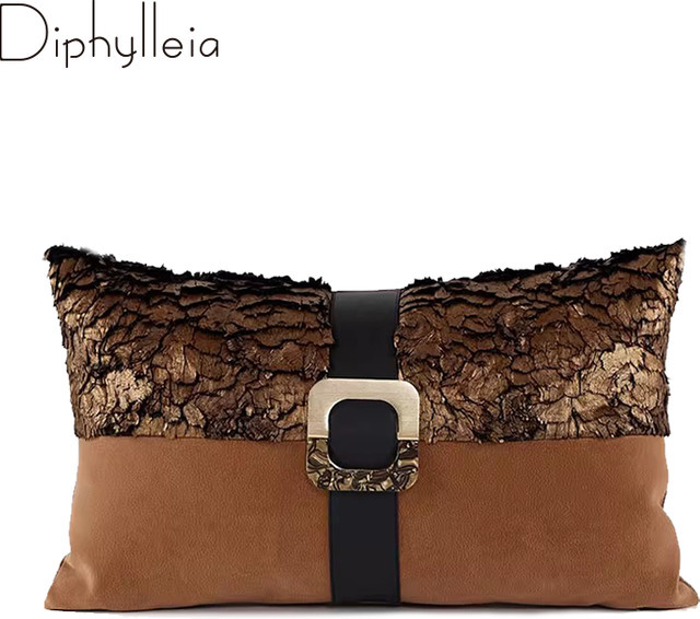 Diphylleia Couture Touch Kissenbezug aus Leder in Bronze und Braun, B/H: 30 x 50 cm - Bild 1