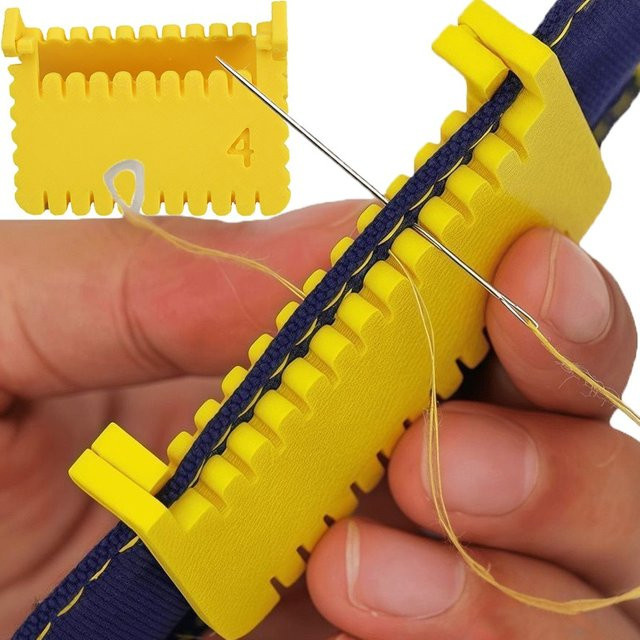 Verstellbarer Stichabstandhalter und Nähkantenführung als Clip-on-Kanten-Nähwerkzeug für DIY-Handwerk und Kleidungsreparatur in Weiß und Gelb - Bild 1