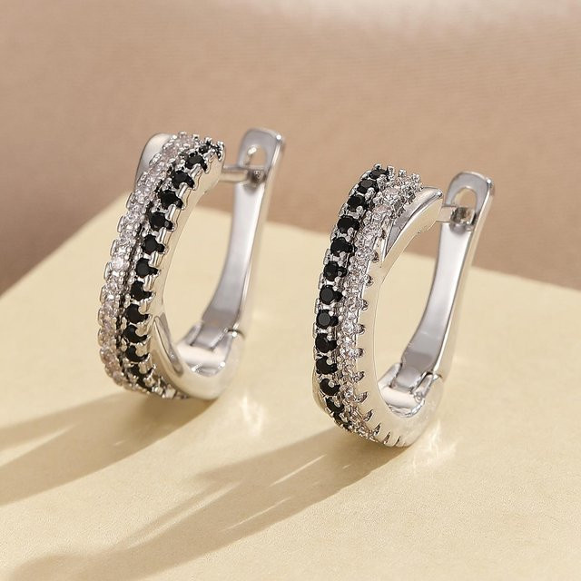YIRAN Jewelry Ohrringe, Kupfer, Gold, Zirkonia, Damen, Schwarz und Weiß - Bild 1