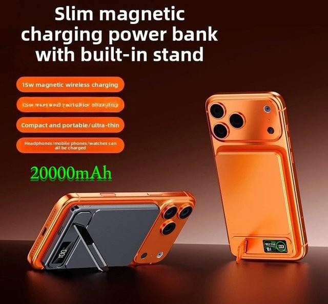 Taepiaai Magnetische Kabellose Powerbank 20000mAh in Orange mit 15W Superschnellladen für MagSafe iPhone - Bild 1