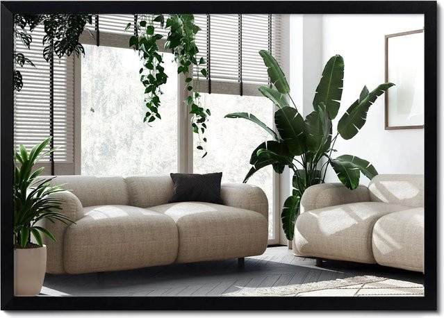 Wallfluent Wandspiegel Rechteckig mit schwarzem MDF-Holzrahmen, Breite: 50 cm, Höhe: 70 cm - Bild 1