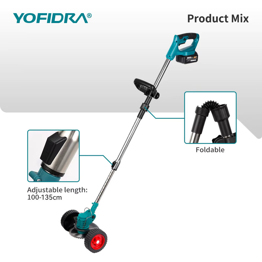 YOFIDRA Elektrischer Rasenmäher für Makita LXT 18V Akku, kabelloser Garten-Grasschneider mit 100 cm Schnittlänge - Bild 2