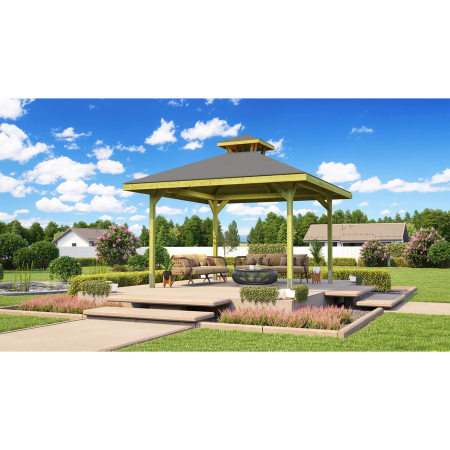 WEKA Gartenlaube 651 Pavillon mit Dachaufsatz und Pfostenankern in Braun, B/T/H: 380 x 380 x 335 cm - Bild 2