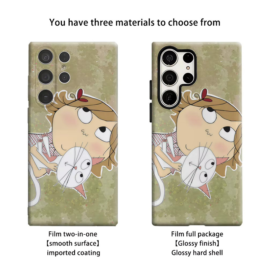 Stoßfeste Samsung Galaxy Handyhülle mit verspieltem Mädchen- und Katzenmuster für Galaxy S25 Ultra, S24 und S23 Ultra Plus in robuster Doppelschicht-Bauweise - Bild 2