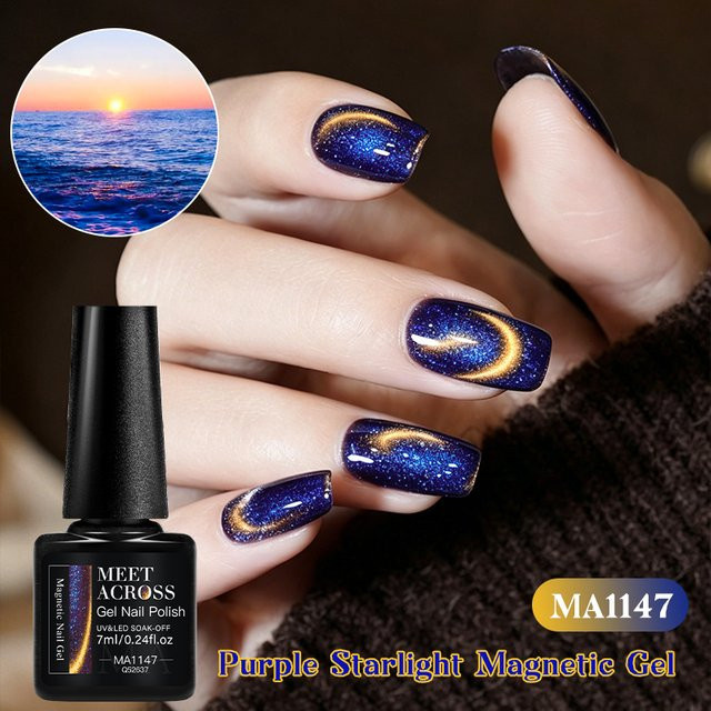 MEET ACROSS Lila Starlight Magnetischer Gel-Nagellack, Metallic, 7 ml - Bild 1