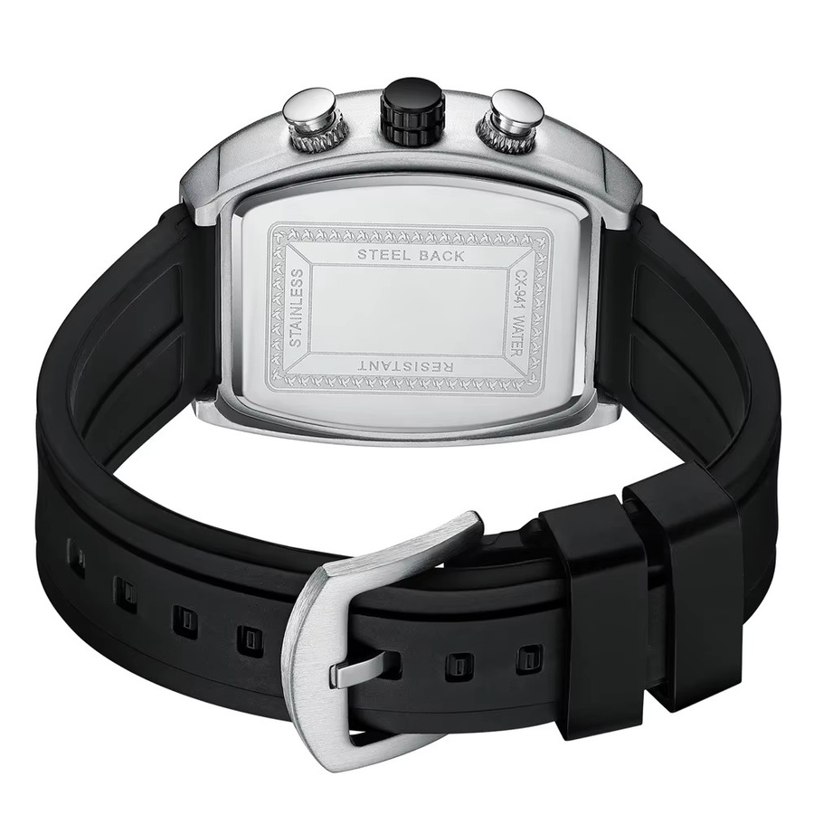 CHENXI Armbanduhr Tonneau, Chronograph, Quarz, Edelstahl, Silikon, Herren - Bild 6