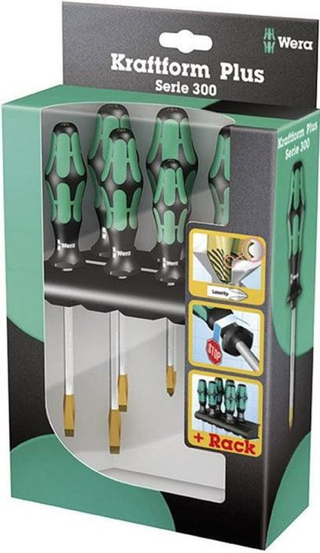 Wera Schraubendreher-Set 334/355 SK/6 Kraftform Plus Lasertip mit Rack, 6-teilig, Schwarz/Grün - Bild 2